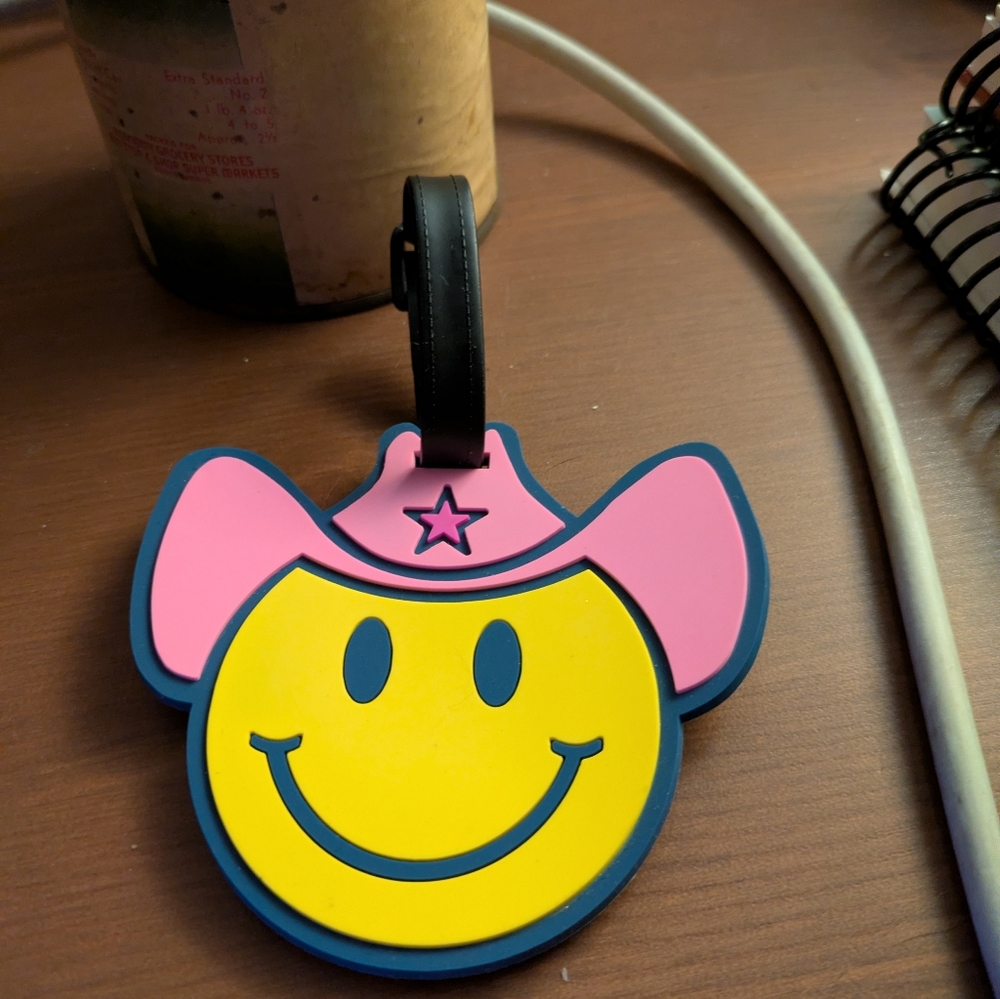 G-Force Smiley Face Cowboy Hat Bag Tag - Pink and Yellow